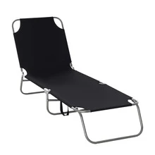 Outsunny Folding Outdoor Lounge Chair, Portable Reclining Beach Lounger With Breathable Mesh Fabric, Sun Lounge Bed Camping Cot For Patio, Garden, Poolside, Black - Black - View 9