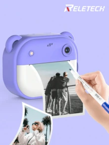 Reletech 即时迷你打印相机，无墨相机，附赠打印纸，1080P自拍视频数码相机，配备2.4英寸IPS屏幕，生日和圣诞节学习相机 - 紫色 - 查看 2
