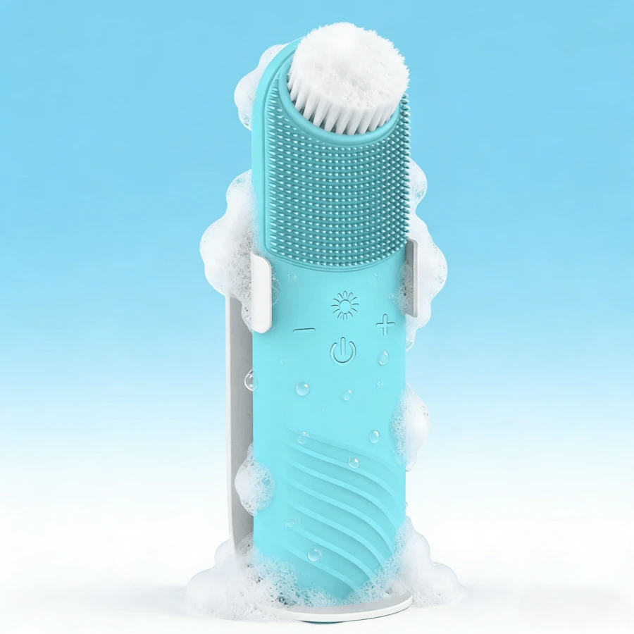 2-In-1 Electric Silicone Facial Cleanser With Red Blue Light Therapy, USB Rechargeable Portable Face Cleaning Brush Skin Care Beauty Massager For Home Personal Use - View 1