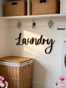 1pc Metal Wall Art Decor, Farmhouse Style Laundry Room Sign, Hanging Decoration - Suitable For Bathroom, Laundry Room, Elegant Room Decor - Black - View 7
