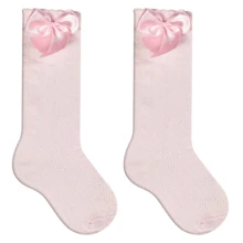Children's 3/4 Party Socks 16-33 Satin Bow Long Shaft Youth Girl Baptism Wedding Flower Girl Social Dance Events Elegant Quality Soft Touch Coquette Korean Anime Schoolgirl - 2雙粉紅色 - 查看 9