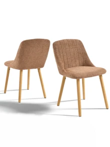 Goeurvant Modern Minimalist Vertical-Stripe Upholstered Dining Chairs With Ergonomic Back & Solid Wood Legs For Living Room, Kitchen, Bedroom - Set Of 2 / Set Of 4 / Set Of 6---Brown (Chenille) - 棕色 - 查看 3