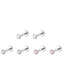 4 chiếc/6 chiếc/16G Khuyên môi phẳng đính đá Zirconia hình chữ T bằng thép không gỉ, khuyên tai sụn, kiểu dáng tối giản thời trang dành cho nữ, trang sức xỏ khuyên tai. - Nhiều màu - Xem 5