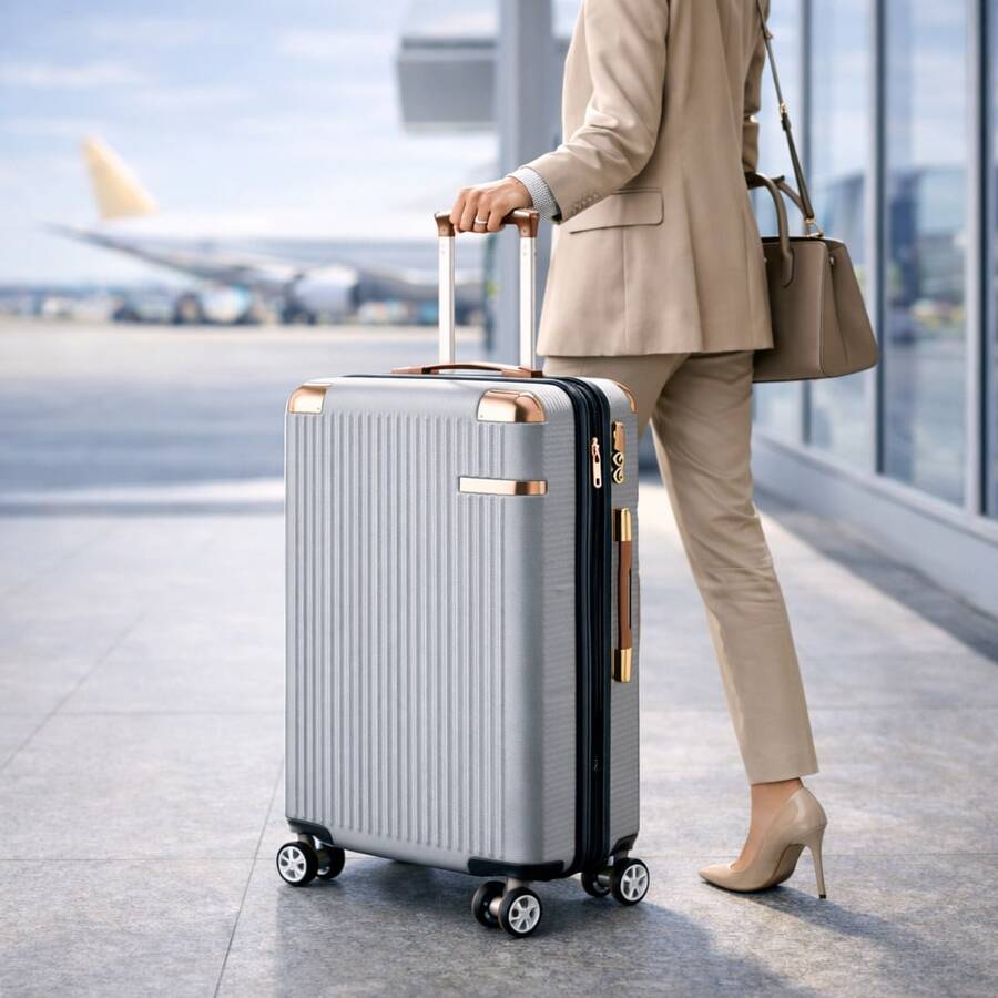 Gudeltec 10kg Gray Expandable Double Luggage Suitcase With 360° Zipper, 4 Wheels, Combination Lock, ABS - New Model - Xám - Xem 1