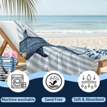 1pc Summer Boho Style Whale Shark Gracefully Swims, Framed By Pearls And Bows, Nautical Watercolor Art Style.  Beach Towel For Swimming Pool Vacation - Microfiber, Quick-Dry, Sand-Free & Lightweight Extra Large Towel For Pool, Beach, Yoga & Travel -Gift For Adults Women Men Kids - 白色 - 查看 2