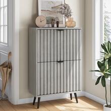 Shoe Cabinet / Country Style Hidden Shoe Cabinet / Grey Grooved Design / With 2 Drop-Down Drawers / Suitable For Entrances, Hallways, Living Rooms And Closets - Grey - View 2
