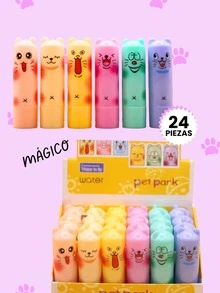 Lápiz labial mágico frutal. Caja de 24 piezas. Pinta de acuerdo al PH - Amarillo - Ver 3
