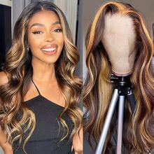 Highlight Ombre Lace Front Wigs Human Hair Glueless Wigs 13x4 Body Wave Frontal Wigs Human Hair Pre Plucked With Baby Hair 200% Density 4/27 Colored Honey Blonde Lace Front Wig For Women - S4/27 - 查看 9