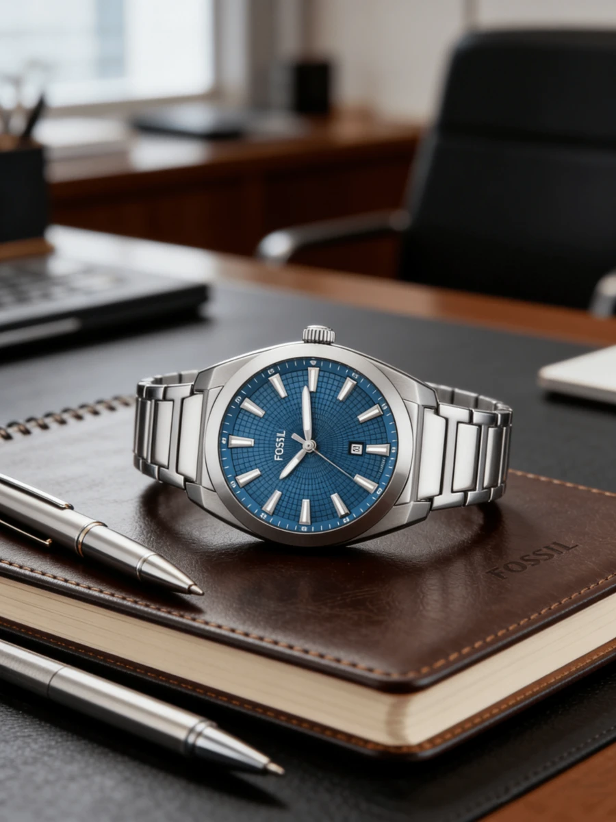 Fossil Đồng hồ Mlen Elegant Blue - Dây đeo thép không gỉ 42mm, máy quartz, chống nước, kiểu dáng công sở thường ngày FS6054 - Màu xanh da trời - Xem 1