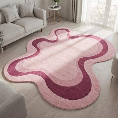 1 pieza Alfombra decorativa asimétrica de color rosa degradado, decoración de dormitorio, alfombra pequeña, alfombra, decoración del hogar, alfombra de sala de estar, alfombra pequeña de sala de estar, alfombra de dormitorio, decoración del hogar de sala de estar, alfombra de exterior, alfombra lavable