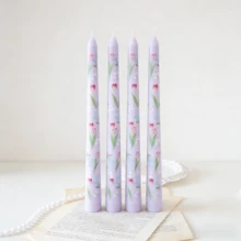 25厘米印花长杆蜡烛，欧式浪漫烛光晚餐、婚礼、节日、家居使用，无烟蜡烛 - 多色 - 查看 9
