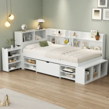 Children's Bed, 90 X 190 Cm, Single Bed, Multifunctional Children's Bed With Drawers And Shelves, Large Storage Space, Slatted Bed Base Included, Mattress Not Included, White. - White - View 4