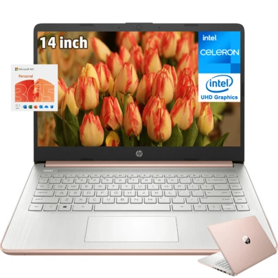  HP 14" HD Business Laptop With 1-Year Microsoft Office 365,  Celeron N4500, 4GB RAM, 64G EMMC, Fast Charge, Windows 11 S, Pale Rose Gold