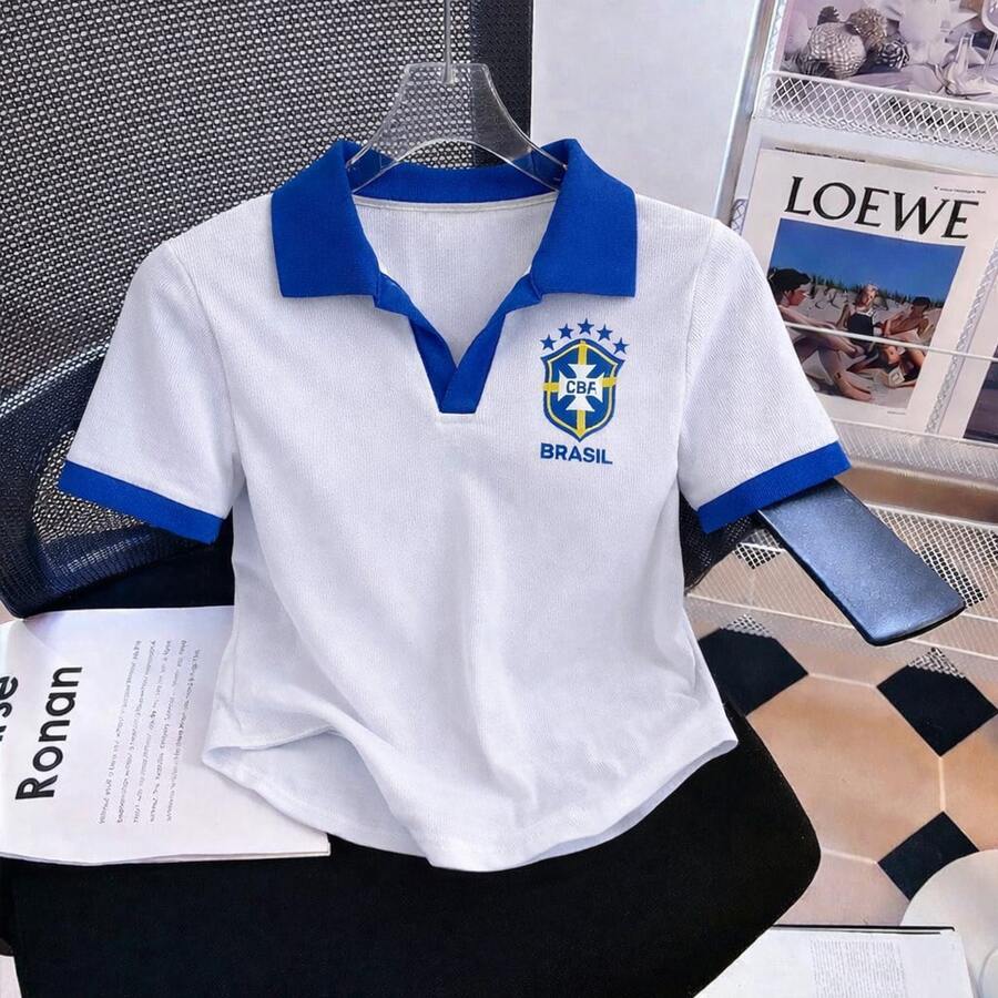 Women's Polo Shirt From Brazil, Short Sleeve. - White - View 1