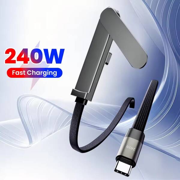 二合一 USB-C 转 Type-C 数据线，可折叠手机支架，支持 240W 快充，USB-C 数据线支架，适用于 17/16