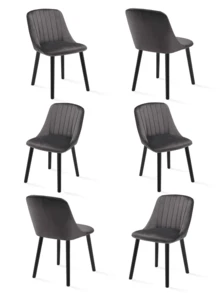 Goeurvant Modern Minimalist Vertical-Stripe Upholstered Dining Chairs With Ergonomic Back & Solid Wood Legs For Living Room, Kitchen, Bedroom - Set Of 2 / Set Of 4 / Set Of 6---Dark Grey (Velvet) - 深灰(黑腿) - 查看 14
