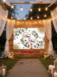 1 pieza Diseño floral blanco en forma de corazón con texto personalizado, pancarta de fondo de vinilo multifuncional y duradera, adecuada para fiesta de cumpleaños, regalo de cumpleaños, regalo del Día de San Valentín, aniversario, decoración de boda, evento en el hogar interior/exterior, decoración del hogar y accesorio de estudio fotográfico. Incluye esquinas preperforadas y cinta blanca. Disponible en 3 tamaños. Diseño plano 2D. - Multicolor - Ver 4