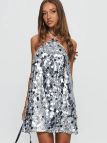Sequin Short Homecoming Dresses For Teens  Sparkly V Neck Prom Dress For Women Tight Cocktail Party Mini Gown - 銀色 - 查看 2