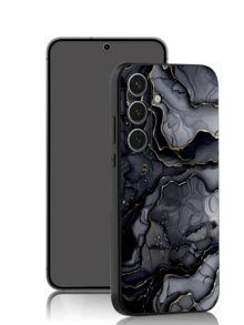1 buah Casing Ponsel Motif Marmer Berlapis Emas, Pelindung Lembut TPU Hitam, Kompatibel dengan , Honor, Galaxy, - Hitam - View 2