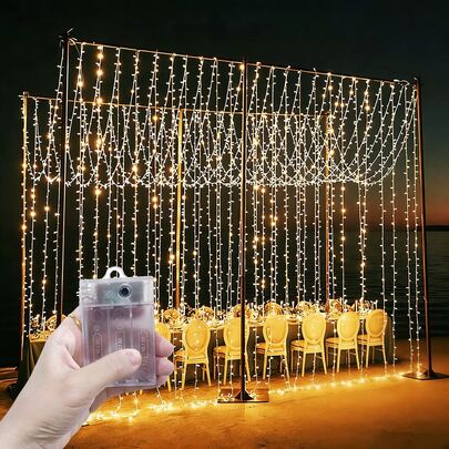 8-Mode Battery Operated Window Curtain Lights, 4 Color Choices, Camping Decor, Twinkling Wedding Party Fairy String Lights, Patio Lights, Christmas Halloween Decor, Outdoor Lighting, Romantic Atmosphere Bedroom Living Room Curtain Lights, Birthday Party Decor, Fairy Wreath Decor Lights, Landscape Lighting