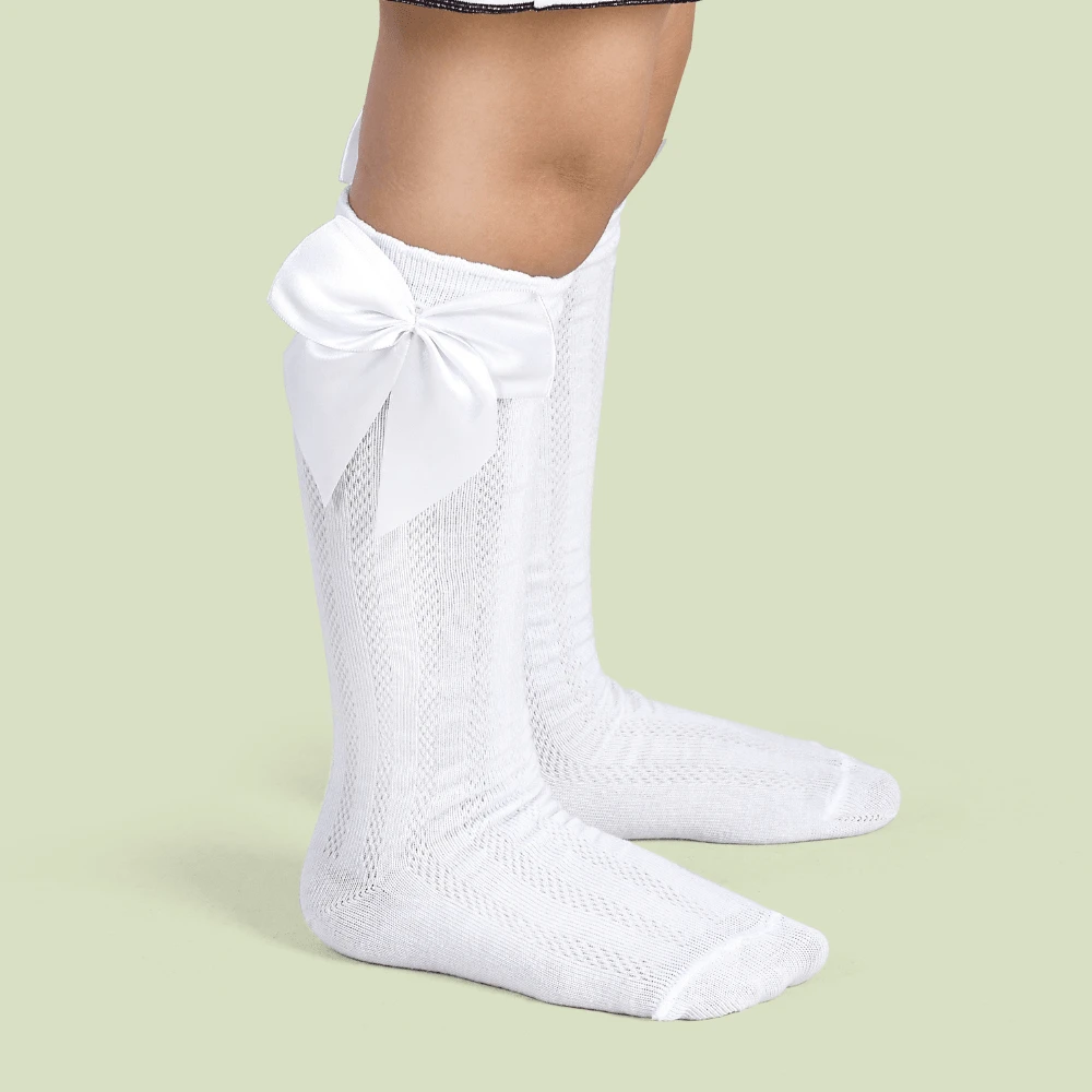 Children's 3/4 Party Socks 16-33 Satin Bow Long Shaft Youth Girl Baptism Wedding Flower Girl Social Dance Events Elegant Quality Soft Touch Coquette Korean Anime Schoolgirl - 白色 - 查看 1