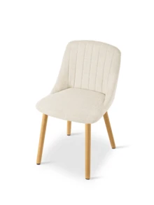 Goeurvant Modern Minimalist Vertical-Stripe Upholstered Dining Chairs With Ergonomic Back & Solid Wood Legs For Living Room, Kitchen, Bedroom - Set Of 2 / Set Of 4 / Set Of 6---Off White (Chenille) - 米白色 - 查看 9