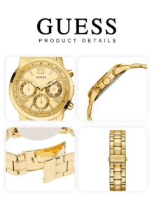 Guess Đồng hồ nữ W0330L1 mạ vàng, đa chức năng, máy quartz, mặt số La Mã, dây đeo thép không gỉ, kiểu dáng thanh lịch cổ điển, phù hợp cho công sở và đeo hàng ngày. - Vàng - Xem 8
