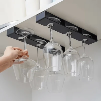 One-Piece No-Drill Inverted Glass Storage Rack, Holeless Wine Glass Holder, Under-Rack Wine Glass Rack, Easy-To-Install Space-Saving Glass Drying Rack, Suitable For Kitchens, Bars, And Restaurants. A Hanging Plastic Wine Glass Rack, Ideal For Indoor Storage And Home Decor. High-Quality Materials Add Elegance To Your Living Space.
