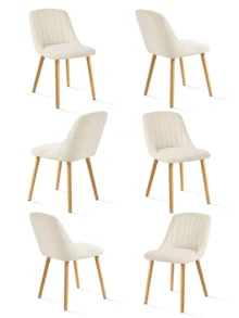 Goeurvant Modern Minimalist Vertical-Stripe Upholstered Dining Chairs With Ergonomic Back & Solid Wood Legs For Living Room, Kitchen, Bedroom - Set Of 2 / Set Of 4 / Set Of 6---Off White (Chenille) - 米白色 - 查看 12