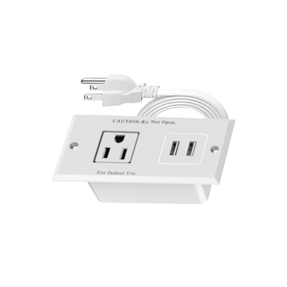 GEAO ADAPTER White Mini 3 In 1 Embedded Recessed Power Strip Compact Hidden Design 1 AC Socket 2 USB A Ports 1.5M Heavy Duty Extension Cord Portable Lightweight For Travel Home Kitchen Office College Dorm Daily Use