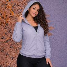Women's Sports Jacket With Front Pockets And Hood - Light Grey - View 2