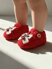 1 Pair Infant Girls' Cherry Mary Jane Boots, White Knit Strap - Red - View 7