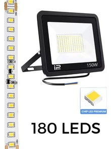 Reflector LED Ajustable de 150w con Grado de Protección Ip66 Alta Potencia Ultra Delgado Slim para Exteriores del Hogar Alta Iluminación Ajustable Rotación de 180 Grados con Chip LED Premium para el Jardín con Disipación del Calor Impermeable con Diseño Ergonómico Ligero - Negro - Ver 8