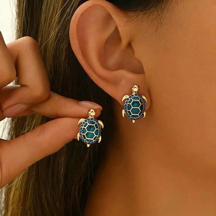 1 Pasang Anting Kura-kura Laut Enamel, Anting Desain Modis dan Berkualitas Tinggi yang Indah dan Lucu, Cocok untuk Pemakaian Sehari-hari, Pesta, Liburan, dan Hadiah Hari Raya - Royal Blue - View 1
