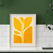 1 pezzo Stampa artistica astratta piatta gialla a forma di foglia, opera d'arte murale minimalista di piante, illustrazione botanica moderna, decorazione in tonalità calde della terra, interessante dipinto su tela come decorazione murale per casa, camera da letto, cucina, soggiorno, bagno, hotel, caffè, ufficio - G - Visualizzare 7