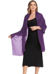 Chiffon Shawl Scarf Suitable For Bride Wedding Party Evening Dress And Special Occasion Attire,Beach,Holiday - Purple - View 3