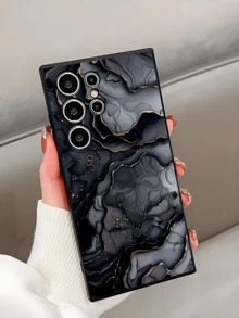 1 buah Casing Ponsel Motif Marmer Berlapis Emas, Pelindung Lembut TPU Hitam, Kompatibel dengan , Honor, Galaxy, - Hitam - View 3