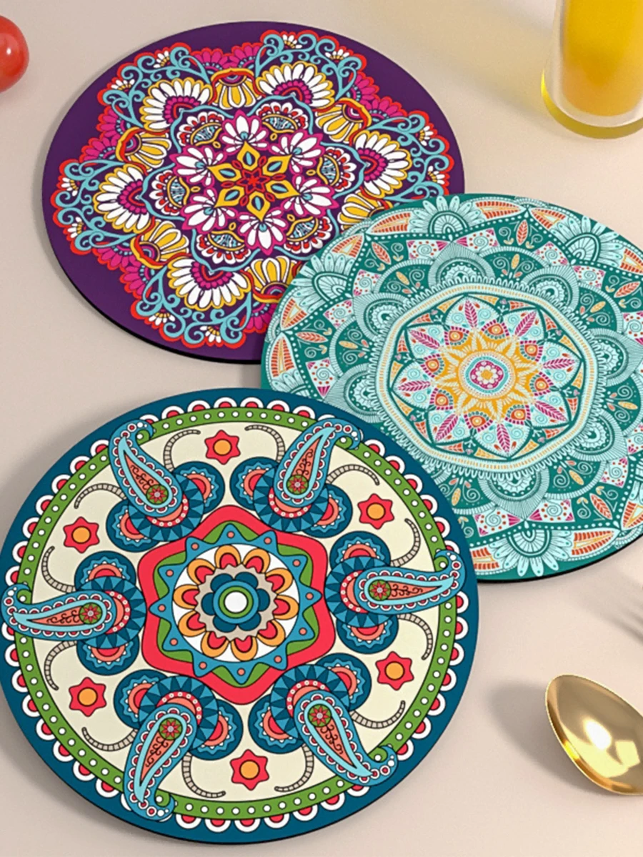 1/2/3/4件装波西米亚风隔热垫，耐热防滑锅垫，厨房餐垫，杯垫套装，创意隔热垫，豪华餐桌隔热垫，高品质锅垫，耐高温家用隔热垫 - 彩色 - 查看 1