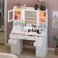 Brand New, High-Quality Vanity Table With Mirror And LED Light, 3 Lighting Modes And Adjustable Brightness, Built-In Drawers And Cabinets. - White - View 3