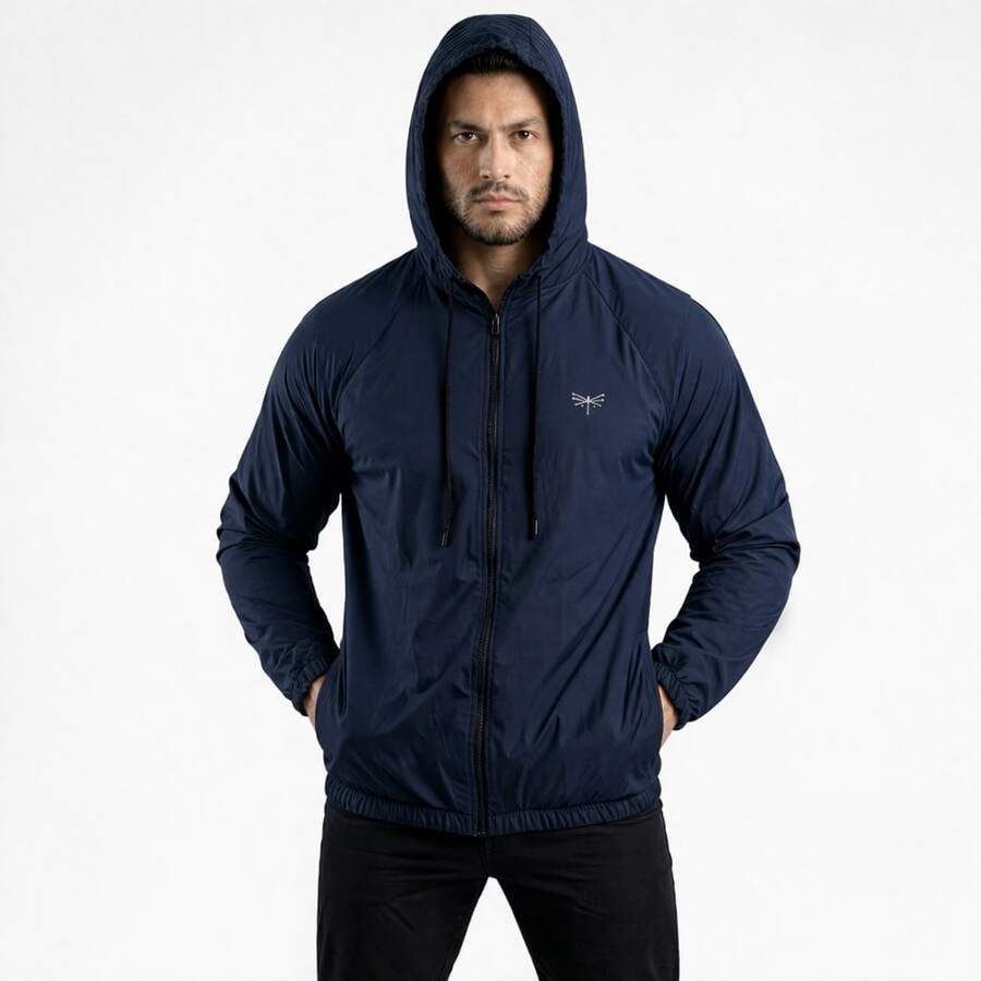 Men's Windbreaker Jacket, Water Repellent, Semi-Lined - Azul Marino - Ver 1