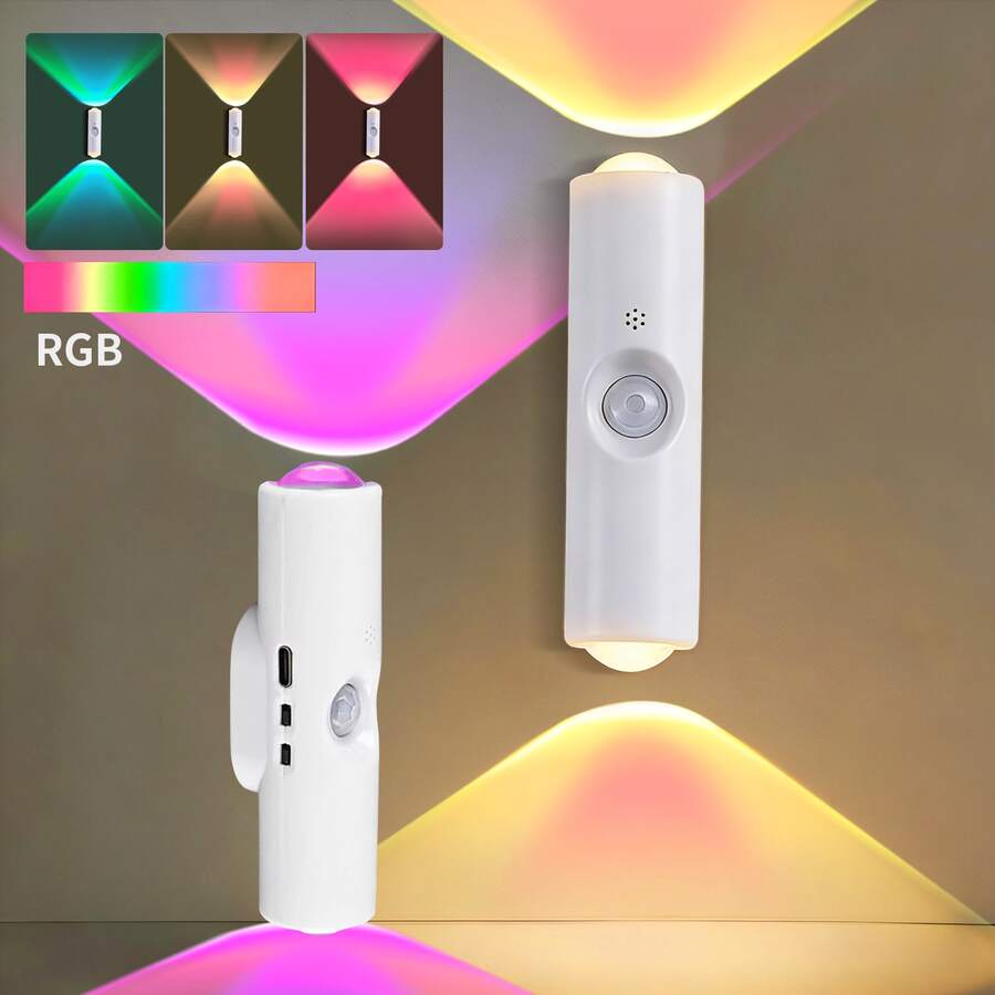 2/4/6packs RGB Motion Sensor LED Lights For Bedroom Decorative Lighting, With Automatic, USB Rechargeable Night Light, Multiple Adjustable Colors For Living Room, Bedroom, Hallway, Bedside, Stairs, Cabinets, Wardrobes, RV Interior Lighting Decor - ánh sáng màu - Xem 1