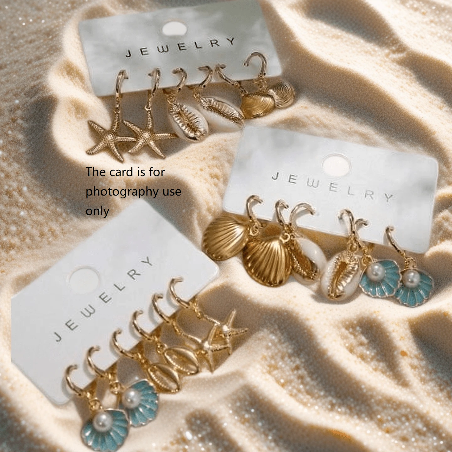 Bộ 3 đôi bông tai hình sao biển mạ vàng 14K, kiểu dáng thời trang Bohemian lấy cảm hứng từ đại dương, thích hợp cho kỳ nghỉ biển, trang sức mùa hè, quà tặng trang sức. - 3 đôi - Xem 1