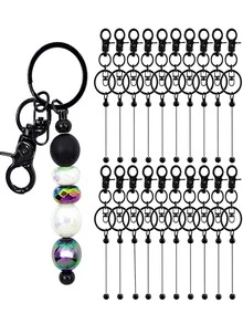 20pcs Assorted Beaded Keychain Kit - DIY Keychain Making Supplies With Metal Blanks, Suitable For Crafts, Jewelry, Accessories, Customization Projects - Blank Chains For Beaded Keychain Design (Silver/Colorful/Black) - Set - View 10