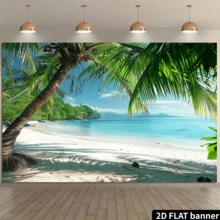 2D Flat Polyester Tropical Beach Backdrop, Suitable For Hawaiian Luau Party Photography, Weddings, Birthdays, Anniversaries, Measuring CE - A - View 2