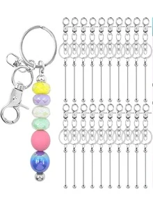 20pcs Assorted Beaded Keychain Kit - DIY Keychain Making Supplies With Metal Blanks, Suitable For Crafts, Jewelry, Accessories, Customization Projects - Blank Chains For Beaded Keychain Design (Silver/Colorful/Black) - Set - View 9