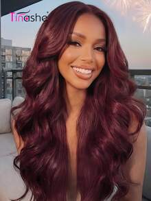 Tinashe 深酒红色蝴蝶层次波浪假发,真人发蕾丝闭合假发 6*5 英寸,角色扮演美人鱼发型假发,适合婚礼,黑色假发配件 - SBUG - 查看 7