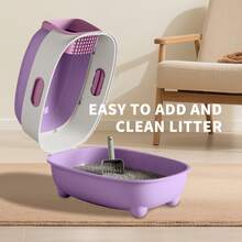 Top Entry Anti-Splash Cat Litter Box Large Capacity Enclosed Cat Toilet With Litter Scoop Easy Clean Deodorant  - Lavender Purple - View 6