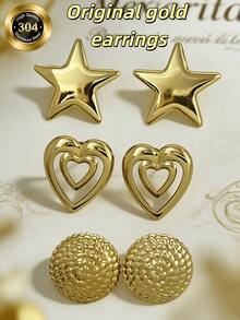 6 pares de pendientes decorados con rhinestones con forma de estrella y corazón, adecuados como regalos para la madre en ocasiones como el Día de San Valentín y el Día de la Madre - Multicolor - Ver 4