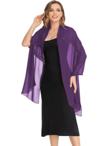 Chiffon Shawl Scarf Suitable For Bride Wedding Party Evening Dress And Special Occasion Attire,Beach,Holiday - Purple - View 4