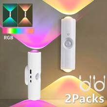 2/4/6packs RGB Motion Sensor LED Lights For Bedroom Decorative Lighting, With Automatic, USB Rechargeable Night Light, Multiple Adjustable Colors For Living Room, Bedroom, Hallway, Bedside, Stairs, Cabinets, Wardrobes, RV Interior Lighting Decor - ánh sáng màu - Xem 11